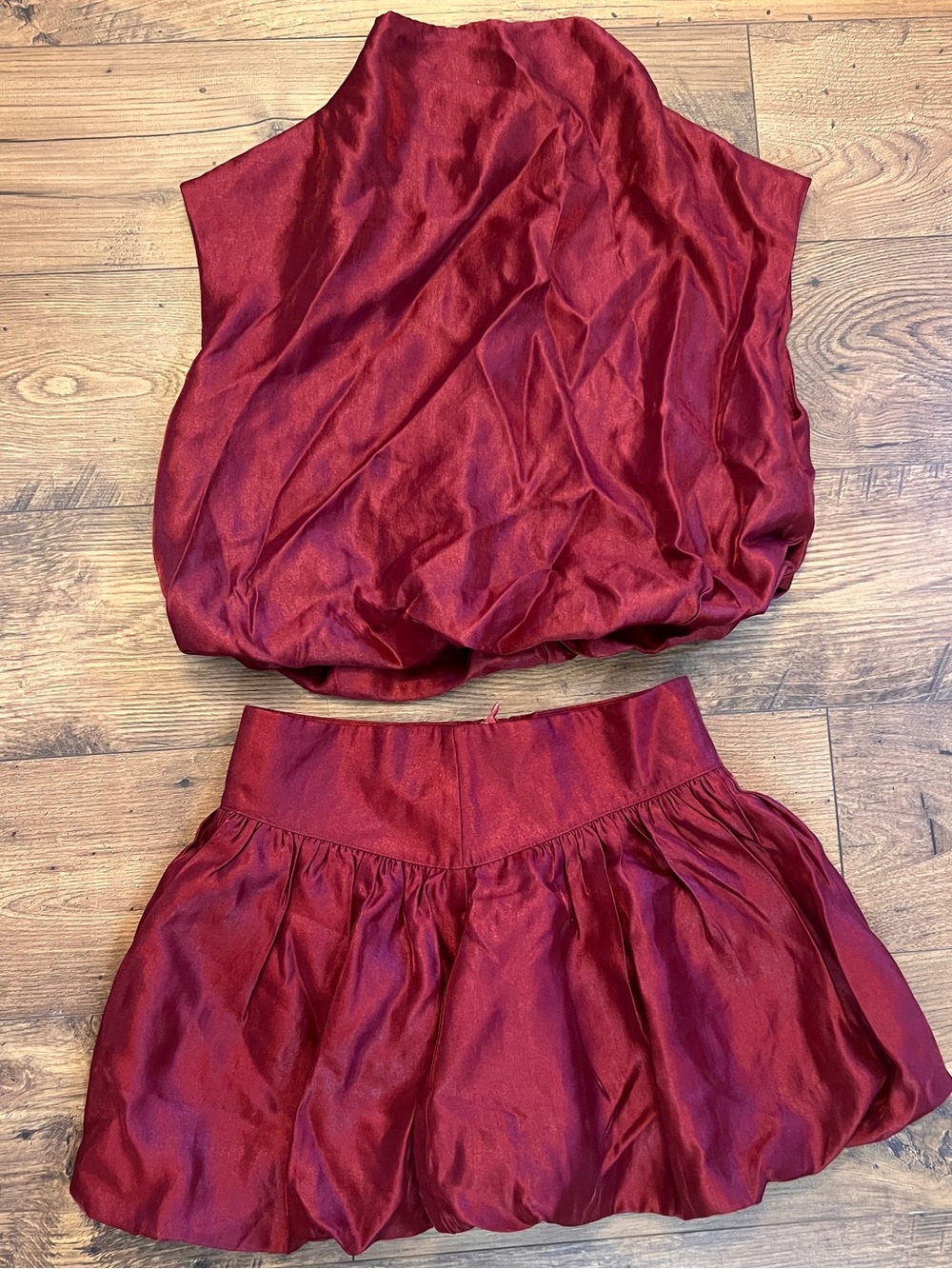 glam Red Bubble Hem Mini Skirt Set